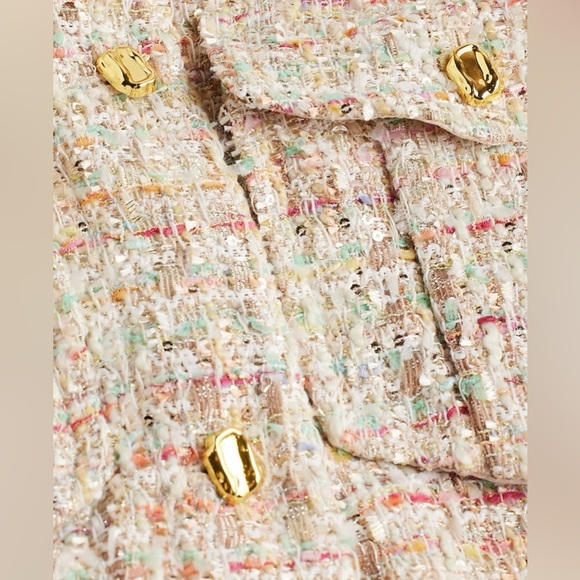 Sequin Tweed Novelty Button Cropped Bomber Jacket - Picture 7 of 8